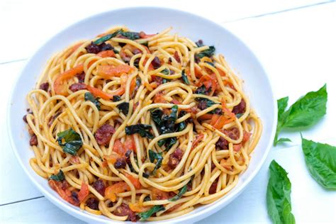 chef-sheilla-chorizo-tomato-basil-pasta image
