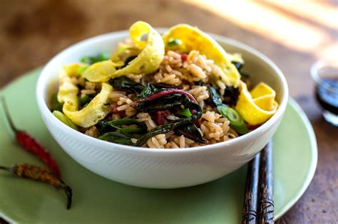 stir-fried-rice-with-amaranth-or-red-chard-and-thai-basil image