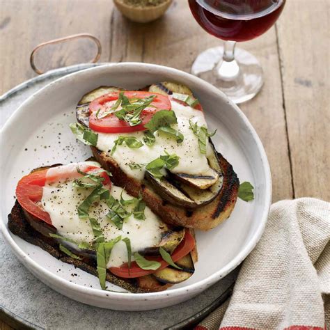 open-face-grilled-eggplant-sandwiches-food-wine image