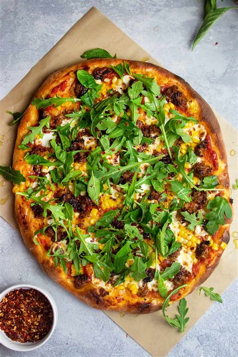 summer-corn-and-spicy-sausage-pizza-giadzy image