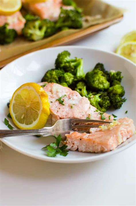 one-sheet-roasted-garlic-salmon-broccoli-the image