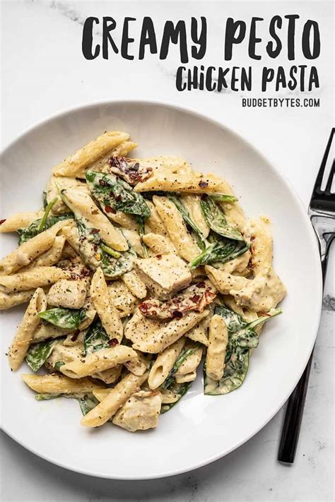 one-pot-creamy-pesto-chicken-pasta-recipe-budget-bytes image