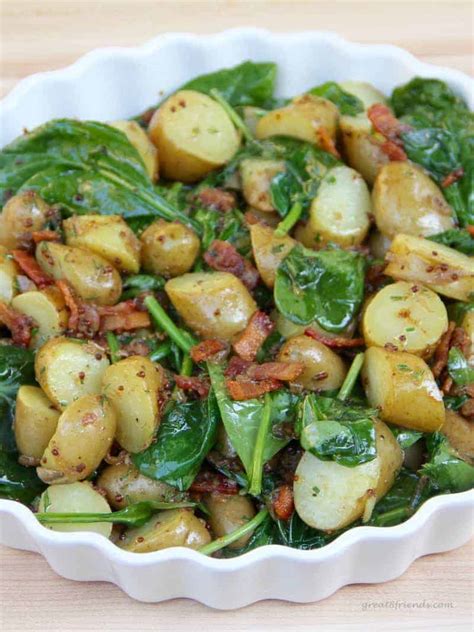warm-spinach-potato-salad-with-bacon-vinaigrette image