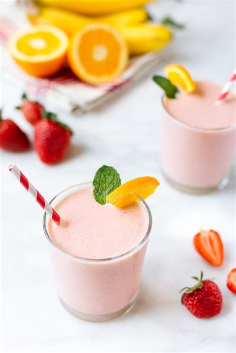 strawberry-banana-yogurt-smoothies-striped-spatula image
