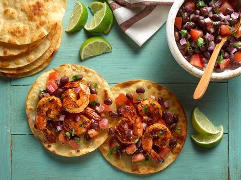 grilled-shrimp-tostadas-with-black-bean-salsa image