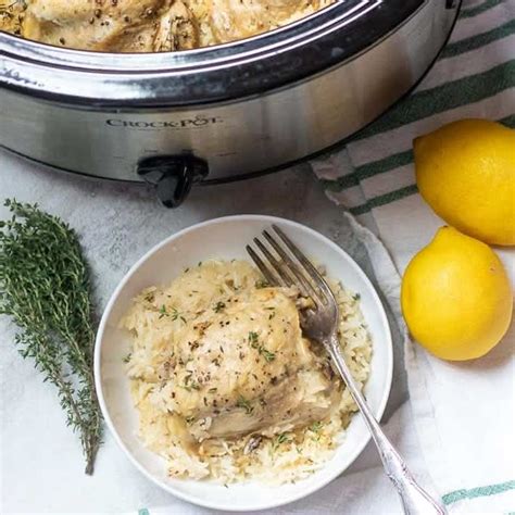 slow-cooker-lemon-garlic-chicken-thighs-with-rice image