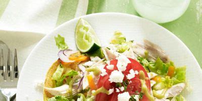 chicken-tostadas-with-avocado-sauce-recipe-good image