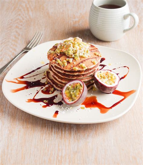 banana-coconut-pancakes-with-passion-fruit-euphoric image