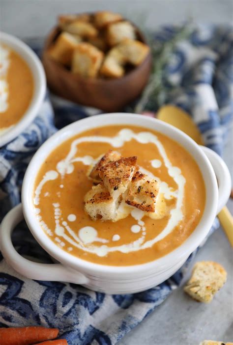 carrot-and-potato-soup-with-rosemary-garlic-croutons image