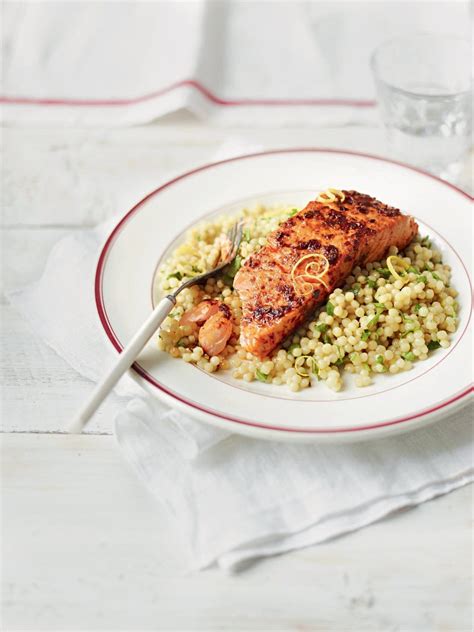 quick-harissa-salmon-with-giant-couscous-delicious image