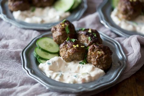 spicy-meatballs-with-yogurt-dipping-sauce-nutmeg image