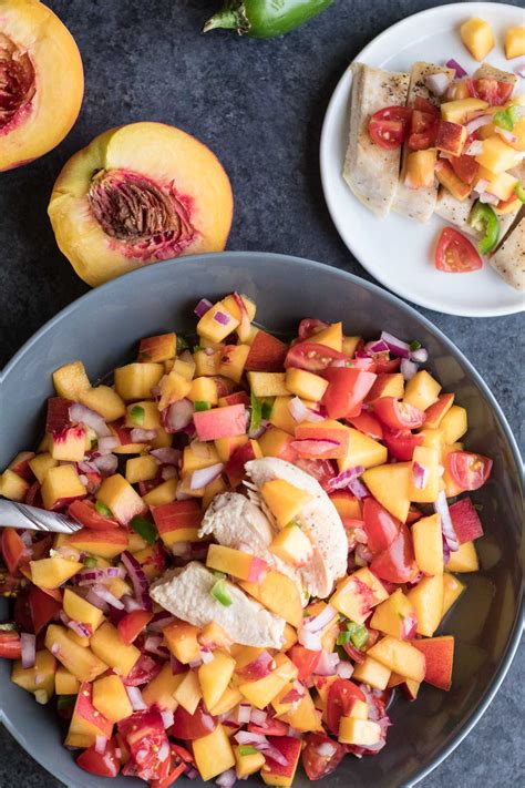 fresh-peach-salsa-with-grilled-chicken-summer-time image