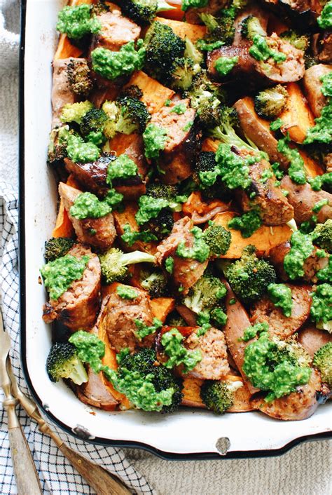 sweet-potato-broccoli-and-sausage-bake-bev-cooks image