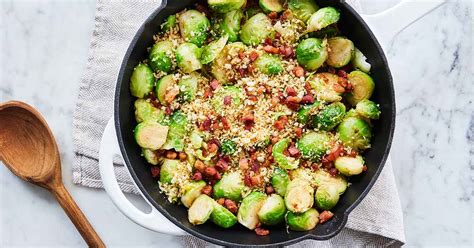 brussels-sprouts-skillet-with-crispy-pancetta-garlic-bread image