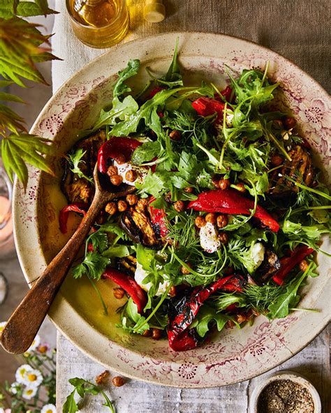 red-pepper-aubergine-and-crispy-chickpea-salad image