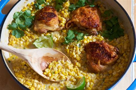 chicken-thighs-with-coconut-milk-creamed-corn-green image