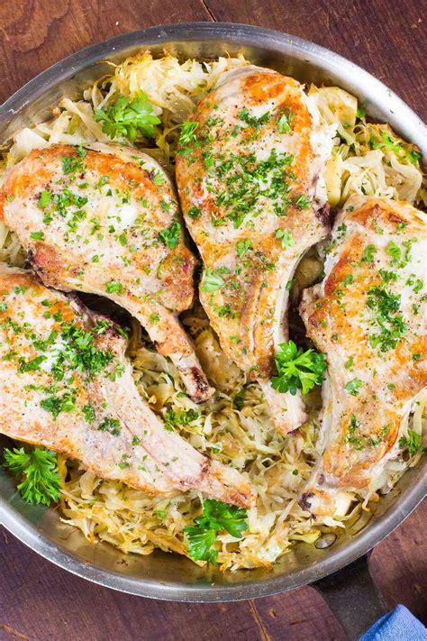 skillet-pork-chops-with-cabbage-recipe-simply image