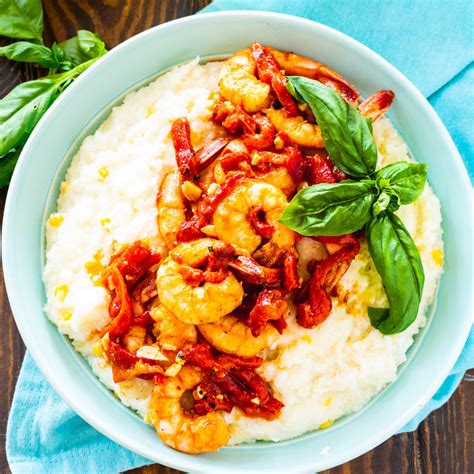 shrimp-and-goat-cheese-grits-with-roasted-red-pepper image