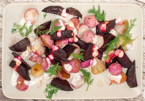 roasted-beets-radishes-with-garlic-dill-yogurt-sauce image