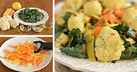 spicy-roasted-cauliflower-kale-and-carrot-salad image