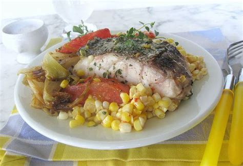 recipe-for-striped-bass-with-roasted-tomatoes-and-corn image