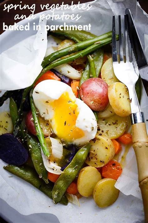 spring-vegetables-potatoes-baked-in-parchment image