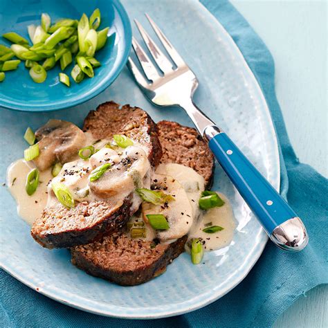 meat-loaf-with-sour-cream-mushroom-sauce-eatingwell image