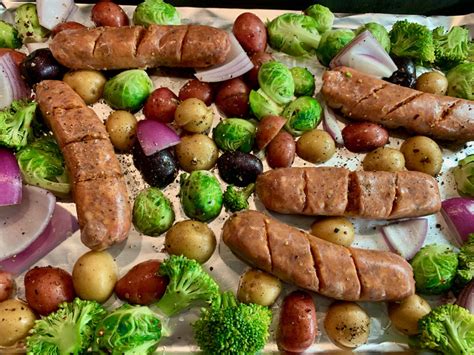 sheet-pan-sausages-and-brussels-sprouts-with-honey image