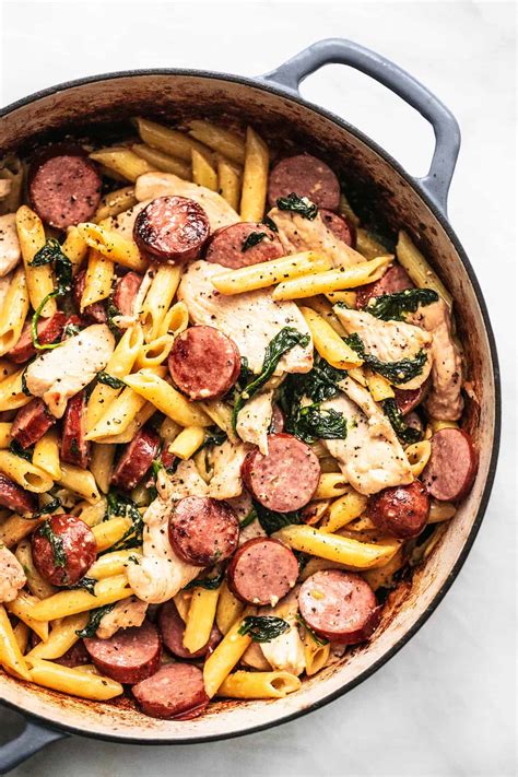 chicken-and-sausage-pasta-creme-de-la-crumb image