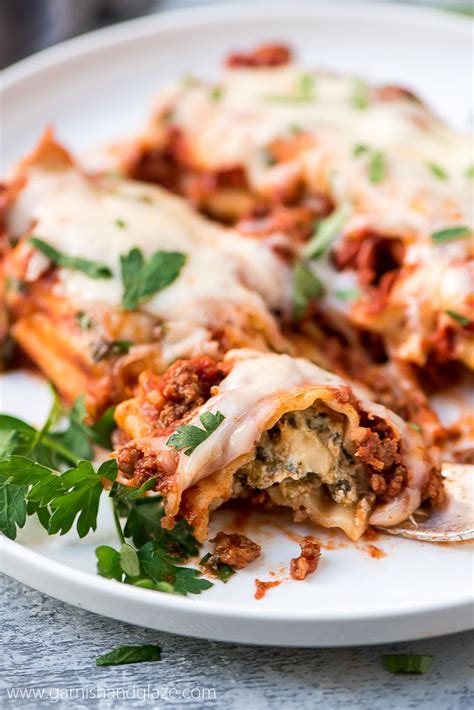 easy-beef-spinach-and-cheese-manicotti-garnish image