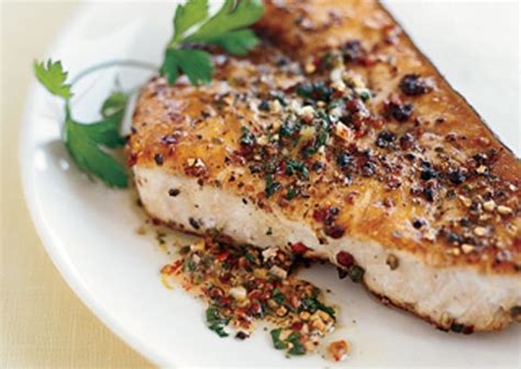 pan-roasted-swordfish-steaks-with-mixed-peppercorn image