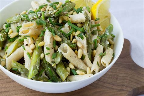 asparagus-goat-cheese-lemon-pasta-with-pine-nuts image