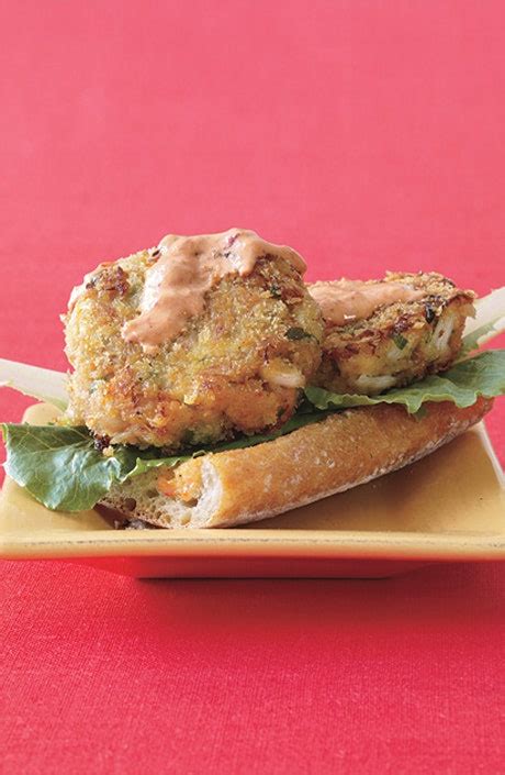 open-face-crab-burgers-with-red-pepper-dressing image