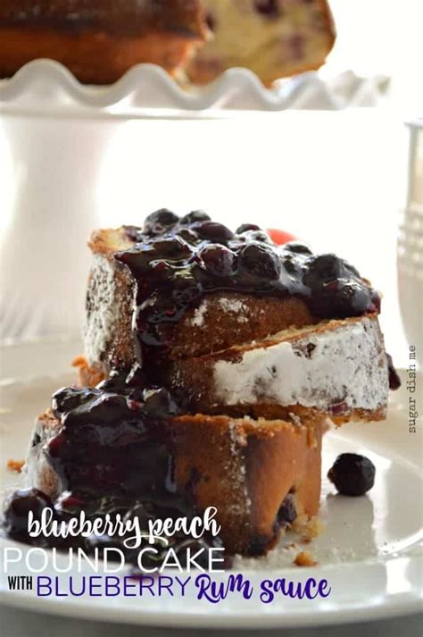 blueberry-peach-pound-cake-with-boozy-blueberry-sauce image