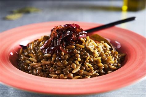 lentils-cooked-with-orzo-caramelized-onions-diane image