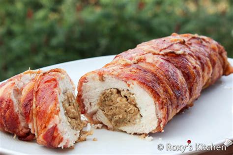 turkey-breast-with-herb-stuffing-wrapped-in-bacon image