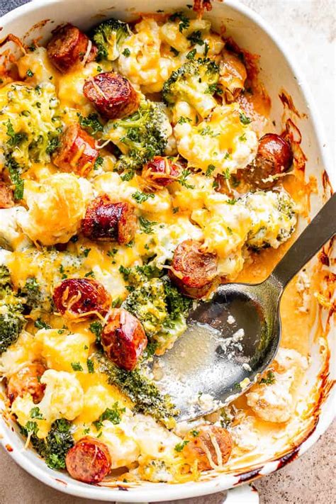 cheesy-broccoli-sausage-and-cauliflower-casserole image