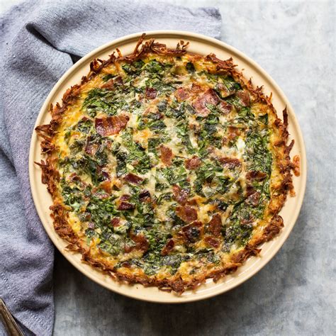 bacon-spinach-quiche-with-hash-brown-crust image