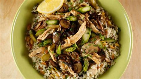 mushroom-asparagus-and-chicken-saut-with-rice-pilaf image