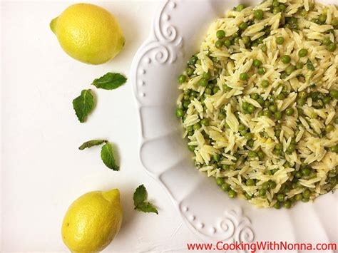 lemon-orzo-pasta-salad-with-peas-and-mint-cooking image