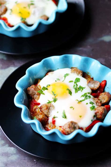 oven-baked-eggs-with-sausage-peppers-onions image