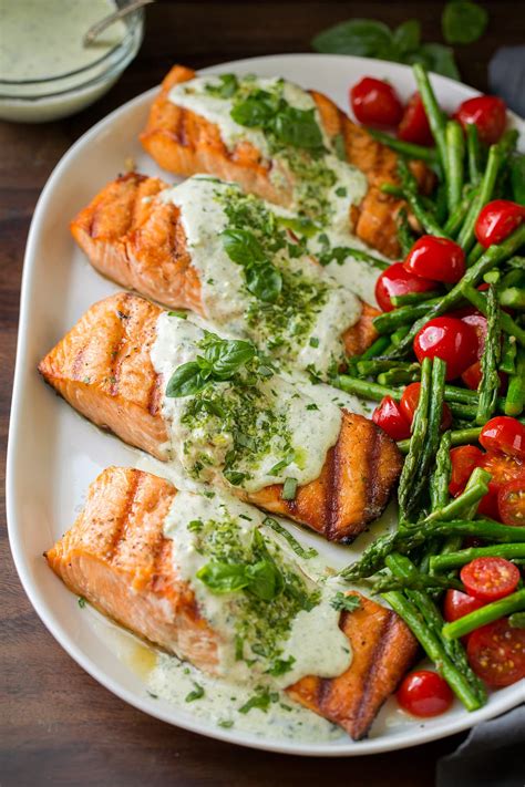 grilled-salmon-with-creamy-pesto-sauce-cooking-classy image