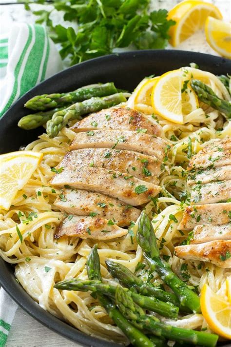 lemon-asparagus-pasta-with-grilled-chicken-dinner image