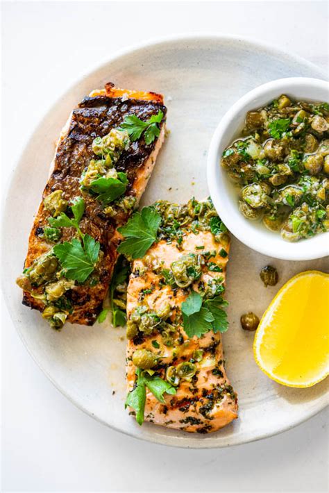 easy-grilled-salmon-with-lemon-caper-sauce-simply image