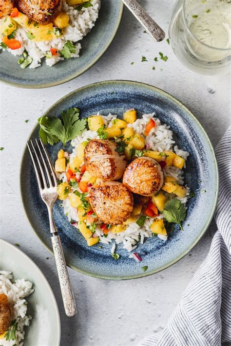 seared-scallops-with-coconut-rice-pineapple-salsa image