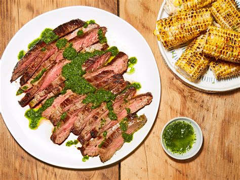 seared-flank-steak-with-chimichurri-grilled-corn image