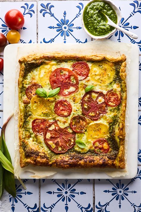 easy-tomato-pesto-puff-pastry-tart-olive-mango image