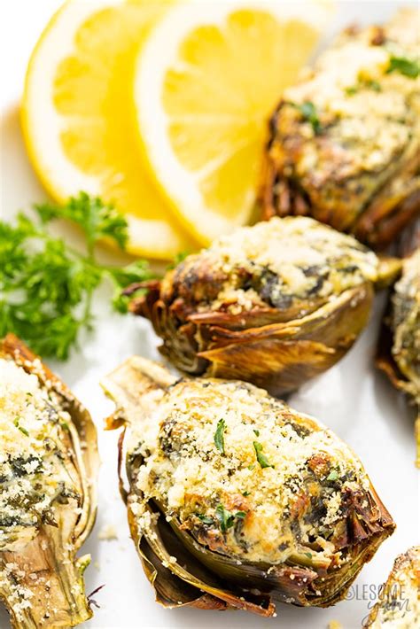 baked-or-air-fryer-stuffed-baby-artichokes image