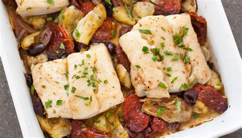 roast-cod-with-artichokes-olives-and-sun-dried-tomatoes image