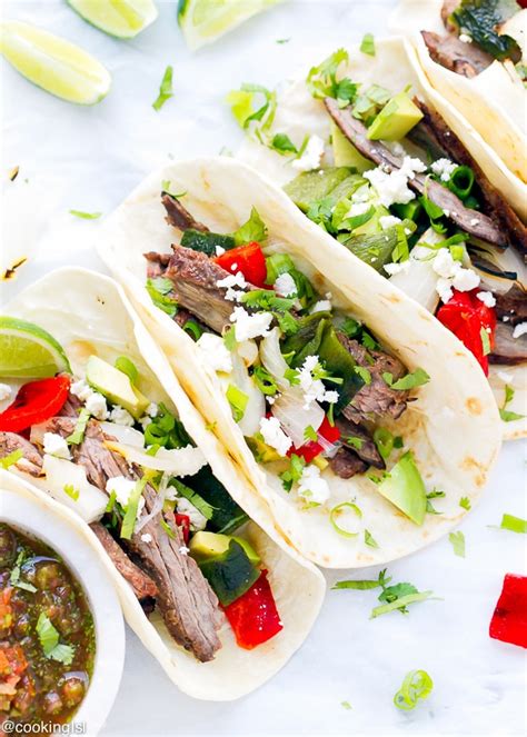skirt-steak-and-poblano-peppers-tacos image